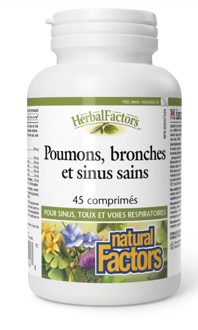 Poumons, bronches, sinus sains - Herbal Factors - Natural Factors -  90 comprimés